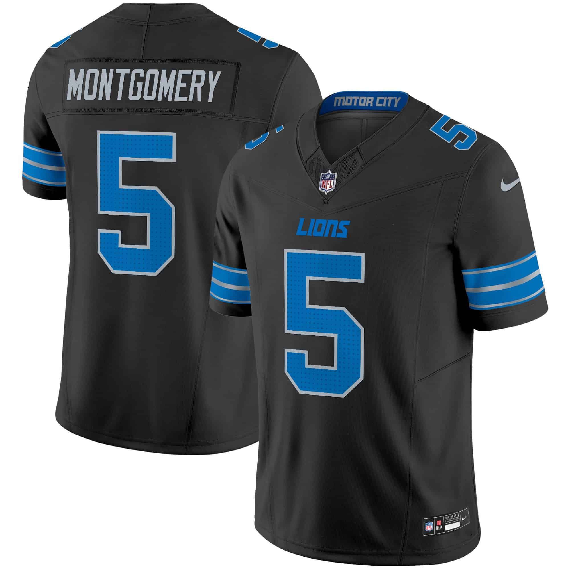 Men Detroit Lions 5 Montgomery Black 2024 Nike Vapor Limited NFL Jersey style 1